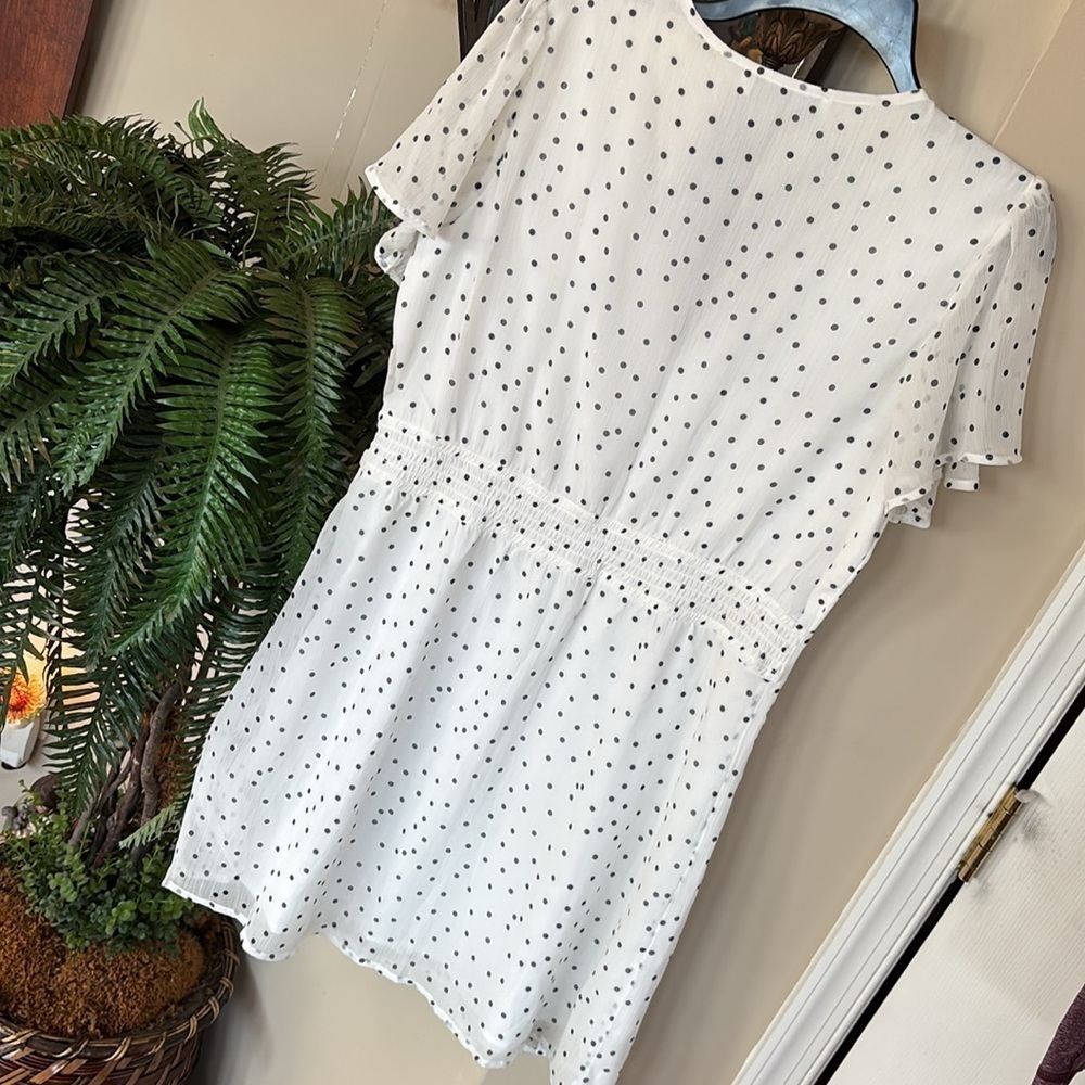 Abercrombie & Fitch White & Black Polka Dot Button Up V-Neck Dress Sheer Lined - Picture 14 of 15